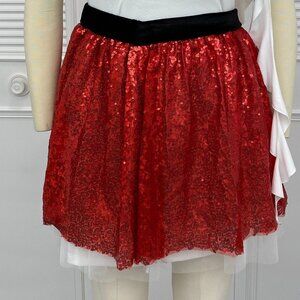 Red Sequin Full Skirt  Sz. L Black Velvet Waist Band with White Petticoat Dance